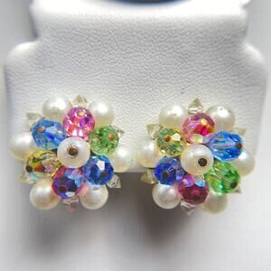 Vintage 50s Fruit Salad Cluster Clip On Earrings 🌈